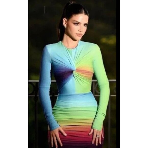 NEW Alex Perry Halton Lycra Crew Twist Ruched Mini Dress - Picture 4 of 11